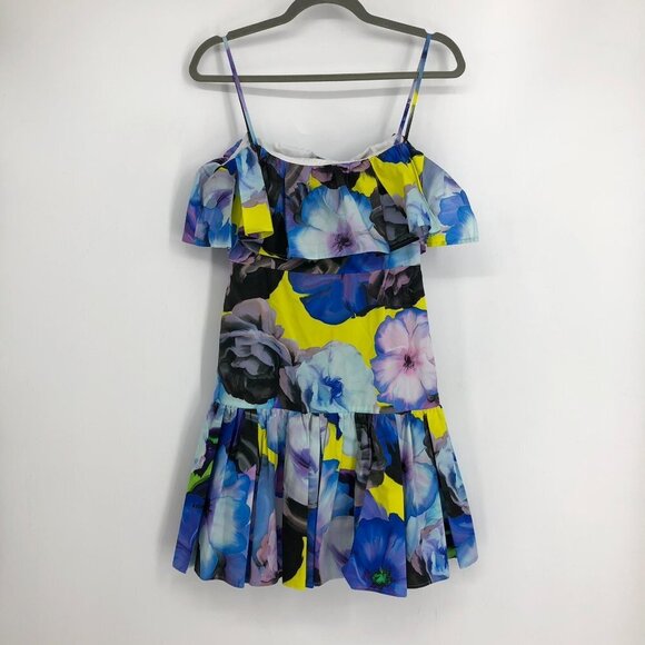 NWT MSGM Abstract Floral Sleeveless Multicolor Ruffle Cotton Mini Dress Size 10 - Picture 2 of 16